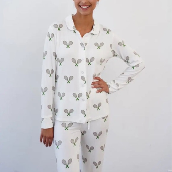 TOSS Designs Tennis Pant Pajama Set Size Medium White/Pink/Green - Picture 1 of 7